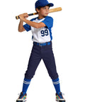Knicker Baseball Pants For Toddlers And Youth Boys Girls Navy Blue With Belt Loops, shown on child holding bat, elastic hem