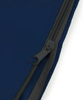 Close-up of navy waterproof outboard motor cover zipper and marine grade polyester material