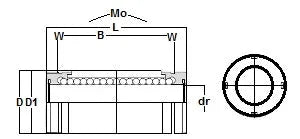 Technical diagram of ✝️ NB GM8W 8mm Slide Bush Ball Bushings Miniature Linear Motion Bearing for smooth motion in mechanical systems, 1-pack.