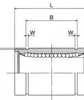 Technical drawing of NB SW20-OP 1-1/4" Ball Bushings Linear Motion, showing dimensions and ball alignment, for smooth automation systems.