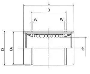 Technical diagram of ✝️ NB SW8G 1/2" Ball Bushings Linear Motion designed for smooth motion and stable alignment, 1-pack.