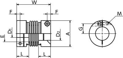 Technical diagram of NBK Japan MBB-32C 6mm to 1/2" Bellows-type Flexible Coupling with dimensions and specifications.
