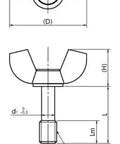 NBK Japan KWBS-21-M5-20-SC Wing Knob - Captive Mechanism front and side view technical drawing with dimensions.