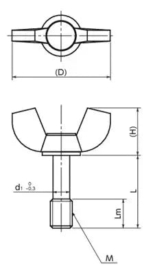 NBK Japan KWBS-21-M5-20-SC Wing Knob - Captive Mechanism front and side view technical drawing with dimensions.