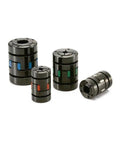 Different angles of NBK Japan MJB-40-EGR 12mm to 14mm Jaw-type Flexible Coupling showcasing various sizes and colors.