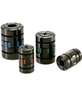 NBK Japan MJB-65-EGR 14mm to 25mm Jaw-type Flexible Coupling in various sizes and colors, showcasing flexible design features.