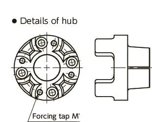 Details of the hub for NBK Japan MJB-65-ERD 22mm to 32mm Jaw-type Flexible Coupling, including forcing tap M'.