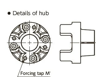Details of hub for NBK Japan MJB-95-ERD 40mm to 45mm Jaw-type Flexible Coupling, showing top and side views.