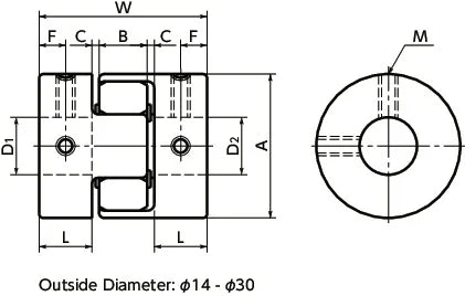 NBK Japan MJC-14-BL 4.5mm to 6.35mm Jaw-type Flexible Coupling - VXB Ball Bearings