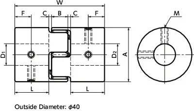 Technical drawing of NBK Japan MJC-80CSK-EGR 1-1/2" to 45mm Jaw-type Flexible Coupling dimensions and specifications.