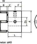 NBK Japan MJC-95CSK-EWH 1-1/2" to 40mm Jaw-type Flexible Coupling technical diagram with dimensions.