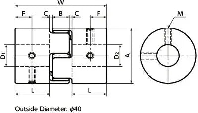 NBK Japan MJC-95CSK-GR 50mm to 55mm Jaw-type Flexible Coupling technical drawing, showing dimensions and outer diameter.