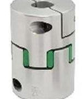 NBK Japan MJS-40CS-WH 11mm to 19mm Jaw-type Flexible Coupling with green inserts and metal finish.
