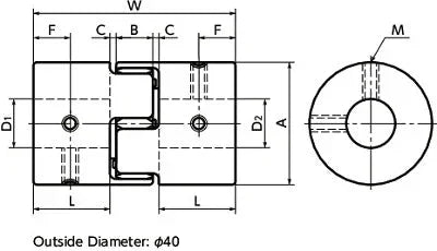 NBK Japan MJS-55CSK-WH 20mm to 32mm Jaw-type Flexible Coupling technical drawing showing dimensions and outside diameter