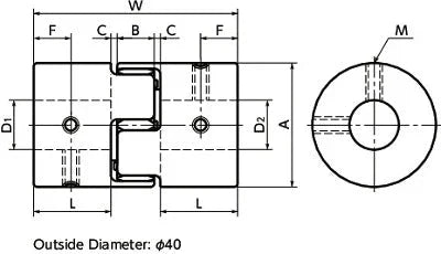 Schematic of NBK Japan MJS-65CSK-GR 15mm to 35mm Jaw-type Flexible Coupling with dimensions and features.