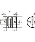 NBK Japan MST-20-5-8 Slit type 5mm to 8mm Flexible Coupling - Set Screw technical drawing with dimensions.