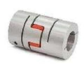 NBK Japan MJC-14CS-EGR 3mm to 4mm Jaw-type Flexible Coupling, silver, side view, shows jaw design and flexible bellows.