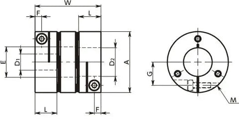 Diagram of NBK Japan XBW-19C2-8-8 Jaw-type 8mm to 8mm Flexible Coupling with detailed dimensions.