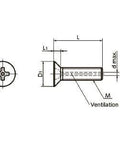 Technical drawing of 10-Pack Made in Japan SVFS-M5-10 NBK Cross Recessed Flat Head Machine Vacuum Vented Screws with ventilation hole.