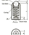 Technical drawing of NBK Japan BRPSS-6-N Set Screw Type Ball Transfer Unit - Spring Plunger Function for Upward Facing Applications.