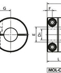 NBK Japan MOL-32C-10-12 Oldham Type Flexible Coupling MOL-C technical drawing with dimensions and specifications.