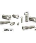 Assorted sizes of SLHS-SD socket head cap screws illustrating 10-Pack Made in Japan SLHS-M6-8-SD NBK, low & small head design.