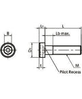 Technical drawing of ✝️ SLP-M8-12 NBK Socket Head Cap Screws - Low Profile - Pilot Recess 20-Pack - Made in Japan, dimensions labeled.