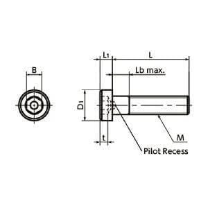 Technical drawing of ✝️ SLP-M8-12 NBK Socket Head Cap Screws - Low Profile - Pilot Recess 20-Pack - Made in Japan, dimensions labeled.