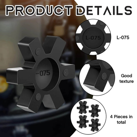 Flexible NBR Rubber Spider Insert Solid Spider Center Inserts Suitable for L Jaw Coupling Set, Black (4 Pcs, L075)