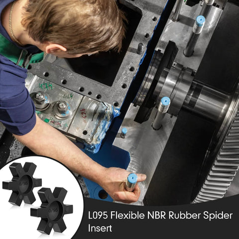 Worker installing NBR Rubber Spider Center Inserts for L Jaw Couplings Four Piece Set Black Diameter Two and One Eighth Inches