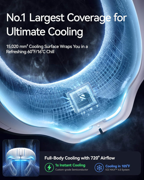 Close-up of Aice Lite Plus 2025 Neck Cooling Fan with 15,020 mm² cooling surface, highlighting semiconductor for instant cooling.