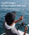 Person wearing Aice Lite Plus 2025 Neck Cooling Fan With 6000mAh Battery while fishing on a boat