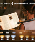 Woman using Three Color Temperature Modes And Six Brightness Levels Bendable Neck Reading Light USB Rechargeable Battery.