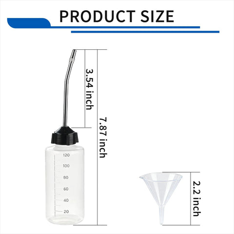 precision needle oiler kit showing stainless tip and funnel with product dimensions