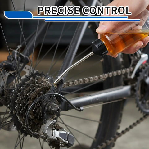 Using precision needle oiler kit to lubricate bicycle chain with 3.5 inch stainless needle for accurate oil application