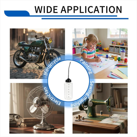 Wide application of precision needle oiler kit for motorcycles, painting, sewing machines, and electrical fans.