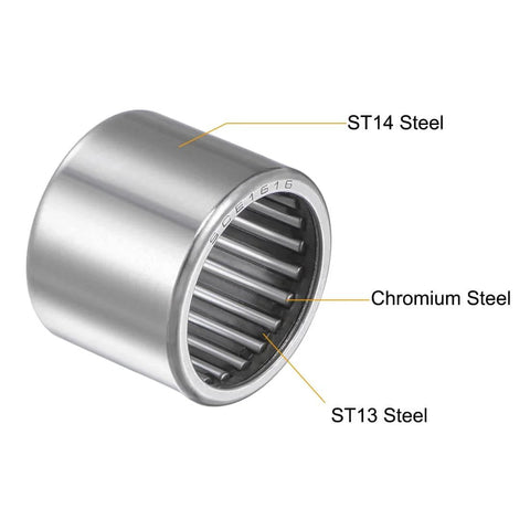 Needle Roller Bearing Drawn Cup Open End, 1 Inch Bore, 1 And 1/4 Inch Outer Diameter, 1 Inch Width, Pre Lubricated, High Load Capacity, ST14 Cup ST13 Cage