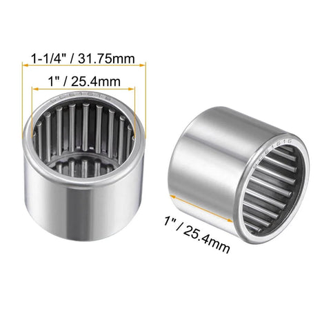 Needle Roller Bearing Drawn Cup Open End, 1 Inch Bore, 1 And 1/4 Inch Outer Diameter, 1 Inch Width, Pre Lubricated, High Load Capacity