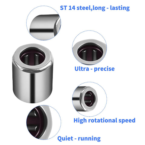 Needle Roller Bearings Five Pack RC040708 with durable steel, ideal for precision machines. Includes close-up and features text.