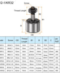 Diagram of Four Pack Cam Follower KR32 CF12-1 Needle Roller Bearing With M12x1.5 Thread and specification table.