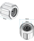 Four Pack Needle Roller Bearings One Way Bearing 8mm Bore 14mm OD 12mm Width ST14 Steel showing dimensions