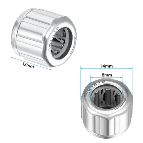 Four Pack Needle Roller Bearings One Way Bearing 8mm Bore 14mm OD 12mm Width ST14 Steel showing dimensions