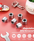 Six Pieces Heavy Duty Needle Roller Bearings 8mm Bore 14mm OD 12mm Width on red surface with wrench and small decorations