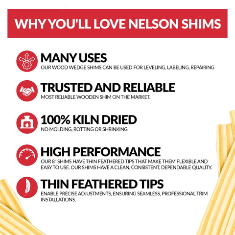 Benefits of Versatile 8 Inch Wood Shims Set For DIY Projects And Home Improvement By Nelson, highlighting uses, reliability, and performance.