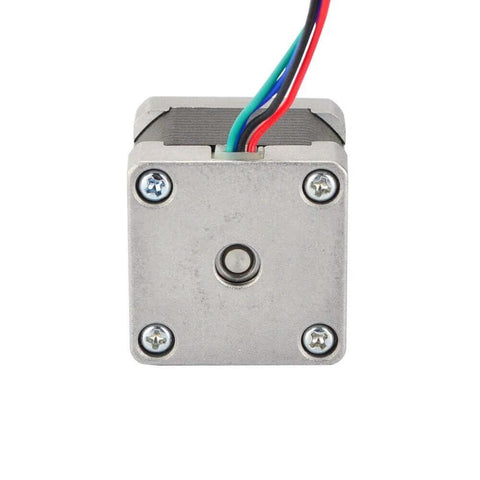 Front view of Nema 14 Bipolar Stepper Motor 0.8A 25.5oz.in/18Ncm for 3D Printer CNC Machine with visible wires and screws.