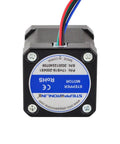 Nema 17 Stepper Motor Bipolar 2A 59Ncm(84oz.in) 48mm Body 4-Lead W/ 1m Cable and Connector, top view showing label and connections.