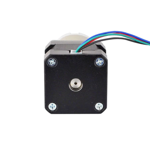 Front view of 27:1 Planetary Gearbox Nema 17 Stepper Motor DIY CNC Hobby Camera Robotics with visible wires.