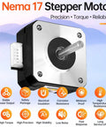 Nema 17 Stepper Motor 1.8° 2 Phase High Torque 0.13Nm Bipolar 42x21mm shown with precision and reliability icons.