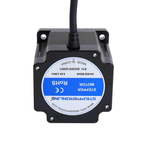 Top view of Nema 34 Stepper Motor 1.8deg 4.8Nm(679.74oz.in) 6.0A 86x86x78mm 4 Wires CNC showing product label
