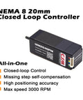 NEMA 8 Integrated Closed Loop Stepper Motor,Pulse-Direction Control Interface,Built-in Encoder & Motion Controller & Driver,for CNC,3D Printer,Max0.038Nm,0.6A,16-24VDC (UIM2040PM) shown with closed-loop control and features label.